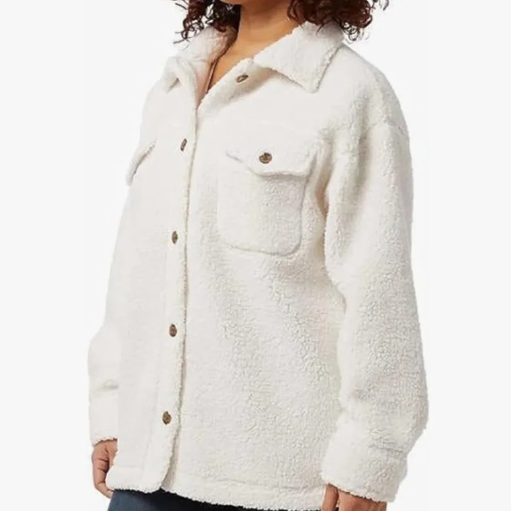 32 Degrees Women's Cozy Fleece Shirt Jacket Oversized - Cream XL/XXL - Picture 2 of 3